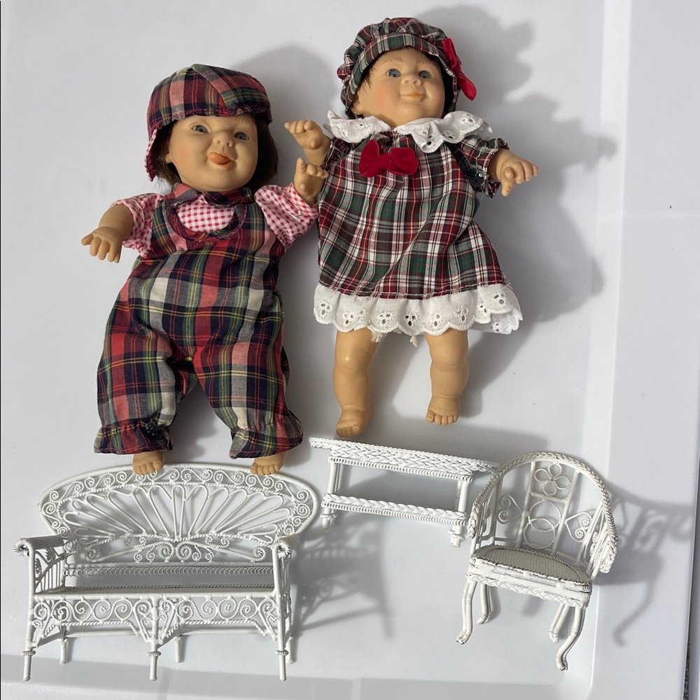 Gi-Go Baby Dolls with Matching Plaid Outfits Furniture